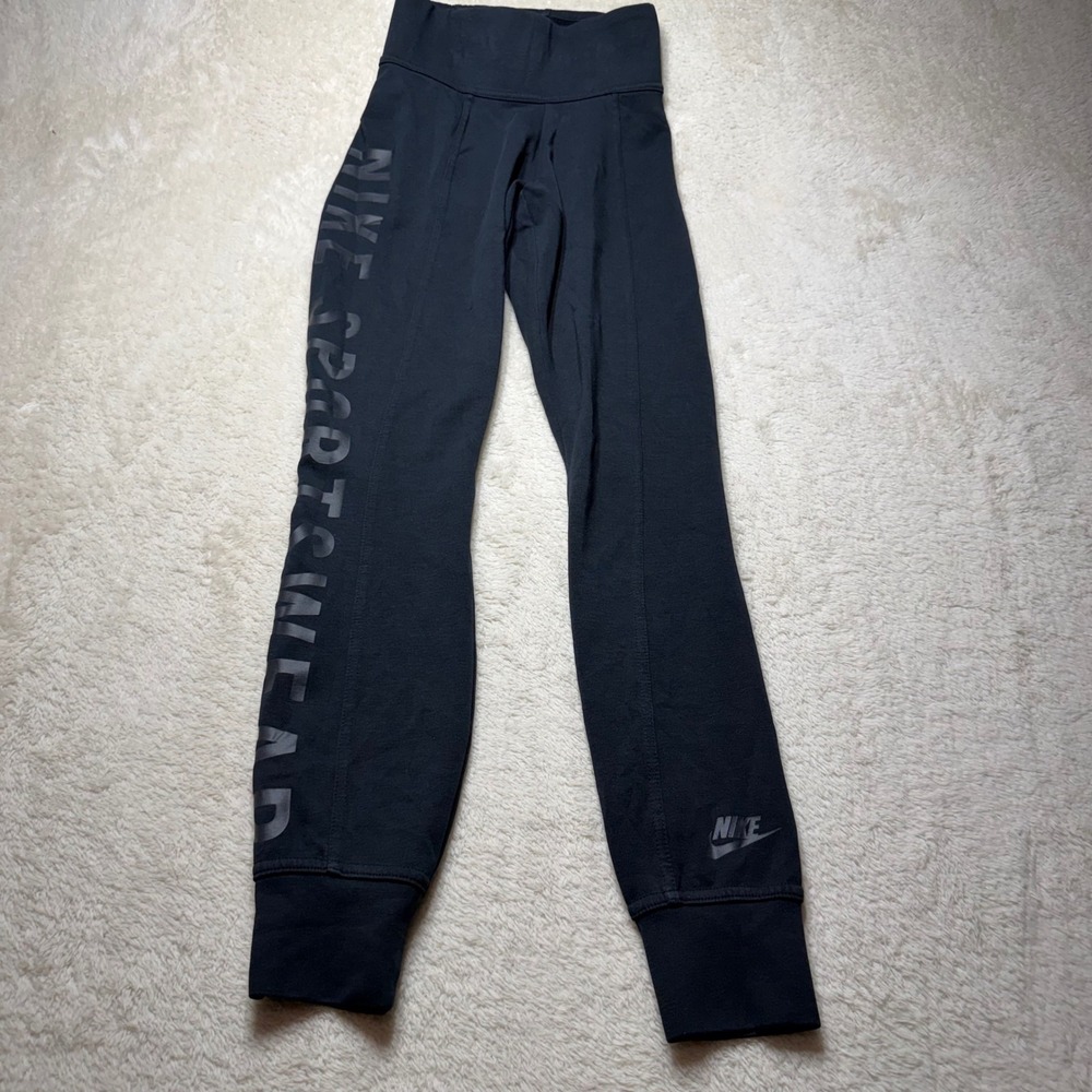 Nike Sportswear High Waisted Leggings XS Black Y2K Nike Sportswear down leg